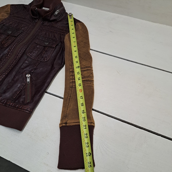 BKE Buckle Womens Faux Leather Jacket Brown Full-Zip Up Size Small. - Picture 6 of 8